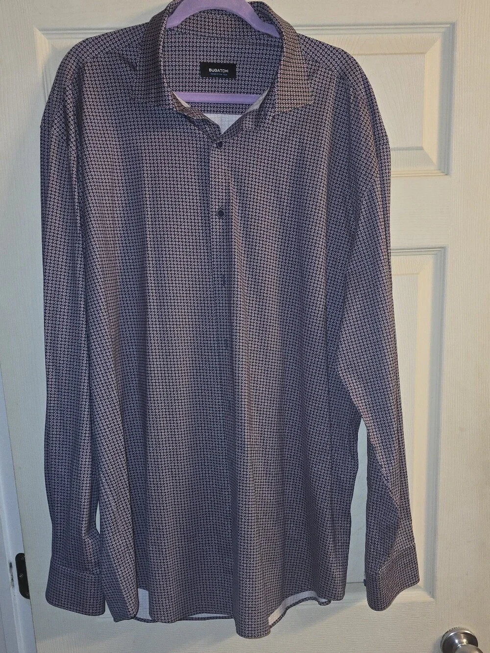 Bugatchi Men's Purple Micro-Check Dress Shirt